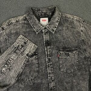 Levis Denim Shirt Mens Medium Gray Stonewash Utility Workwear Overshirt Western